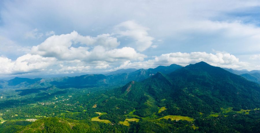 Panorama sur les collines verdoyantes de l'intérieur du pays
