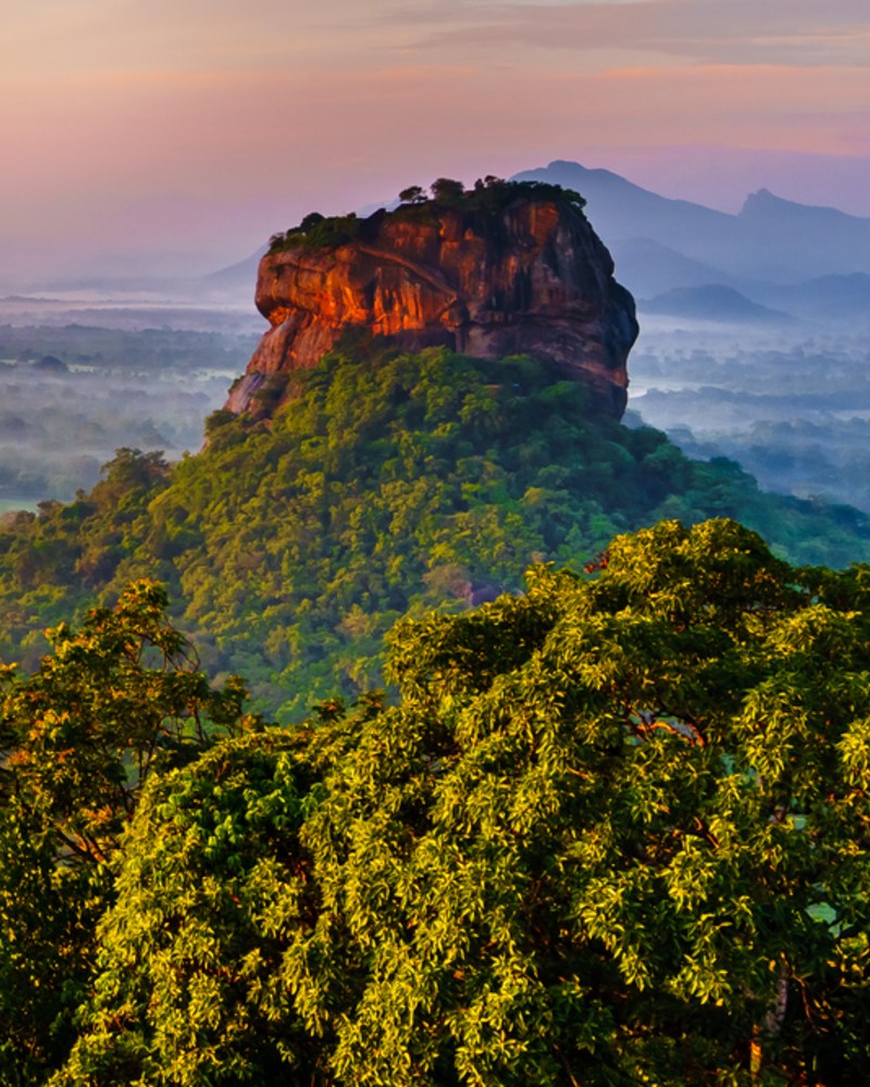 Le Rocher du Lion de Sigiriya au lever du soleil
